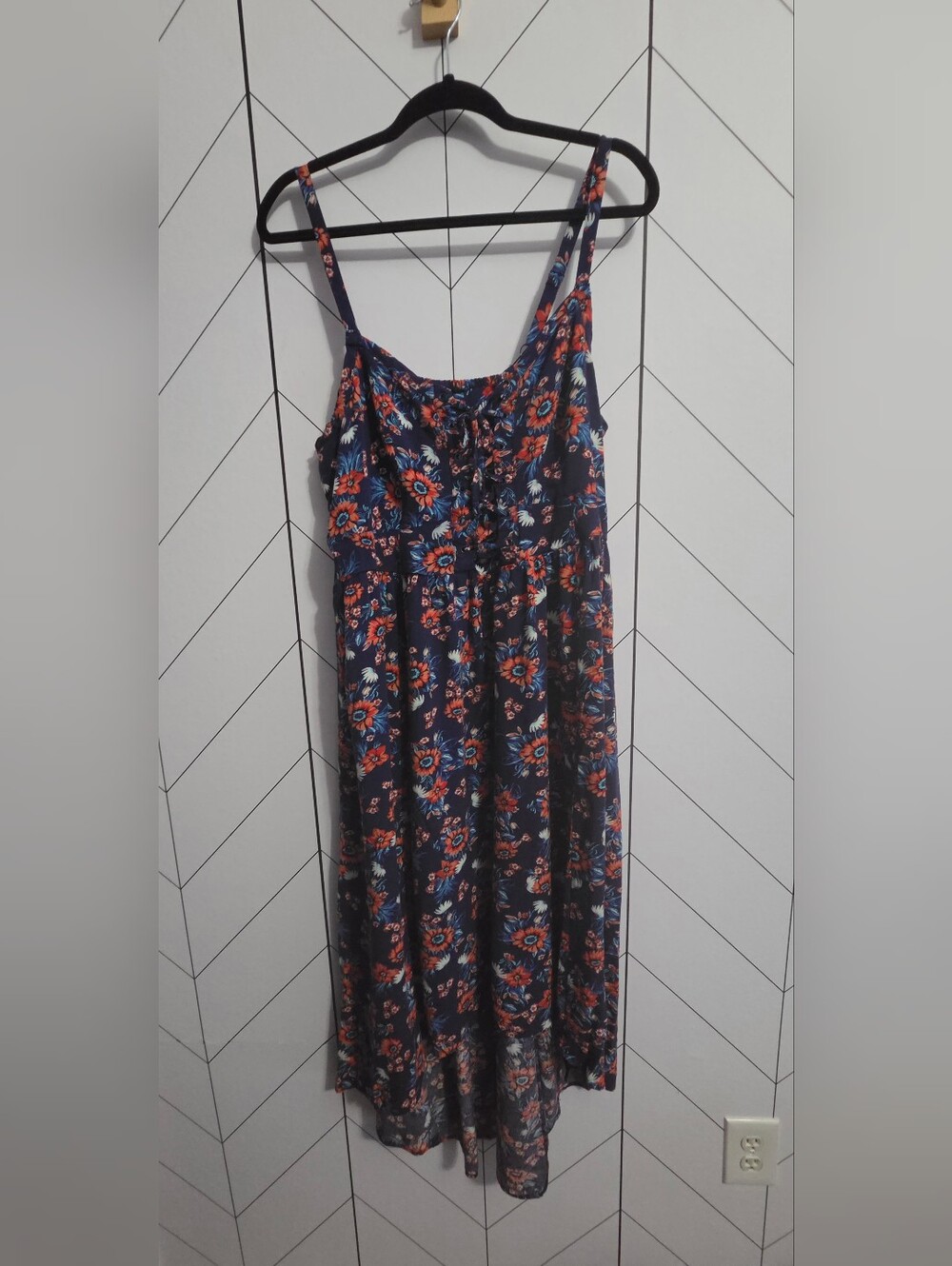 Torrid Navy Floral Hi-Low Maxi Dress Lace Up Front w/ Smocked Back, Plus 2 / 2X
